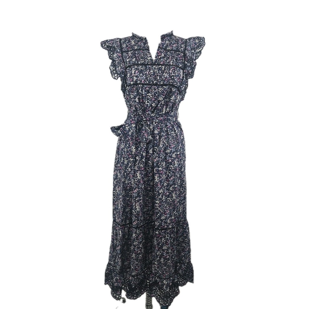Rails‎ - Sophie Midnight Hyacinth Midi Dress S  Navy Floral Cotton Lined Eyelet